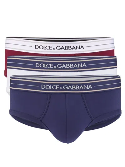 Dolce & Gabbana Men's 3-pack Brando Logo Cotton-blend Boxer Briefs In Neutral