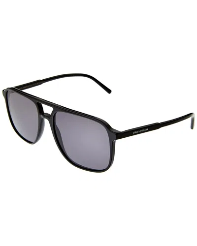 Dolce & Gabbana Polarized Aviator Sunglasses, 58mm In Black/gray Polarized Solid