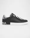Dolce & Gabbana Men & Apos;s Calfskin Portofino Low-top Sneakers In Black Silver