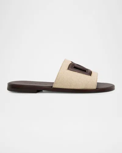 Dolce & Gabbana Men & Apos;s Dg Fabric & Leather Slides In Neutral