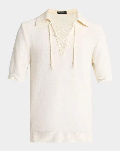 Dolce & Gabbana Dolce&gabbana Cotton-blend Serafino Drawstring Polo Shirt In Animal Print