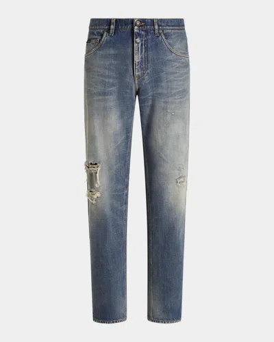 Dolce & Gabbana Men & Apos;s Knee-rip Straight-leg Jeans In Light Blue
