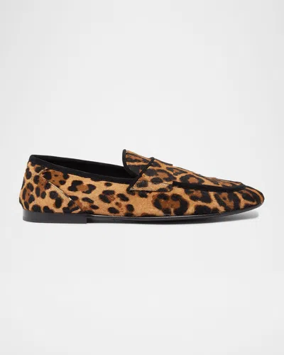 Dolce & Gabbana Men & Apos;s Leopard-effect Pony Slippers In Brown
