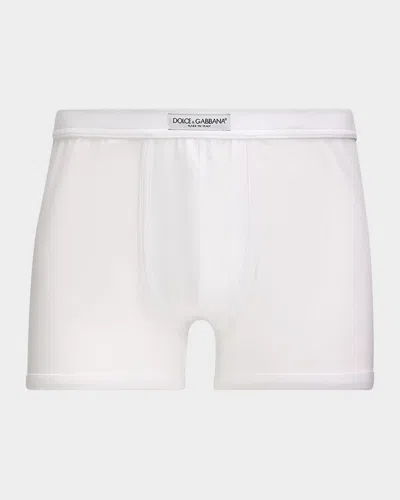 Dolce & Gabbana Men & Apos;s Logo Label Stretch Jersey Boxer Briefs In White