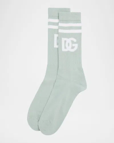 Dolce & Gabbana Men & Apos;s Monogram Stripe Ribbed Crew Socks In Green