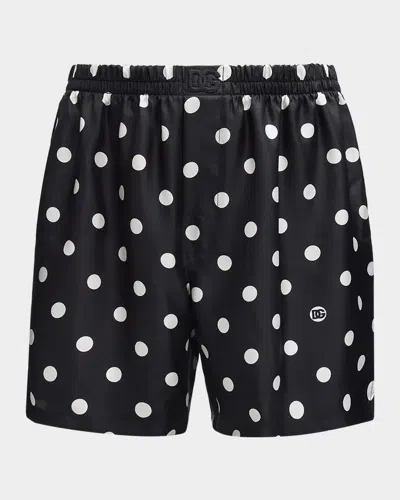 Dolce & Gabbana Men & Apos;s Polka-dot Print Silk Boxer Shorts In Blue