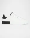 Dolce & Gabbana Men 'portofino' White Low Top Sneakers With Logo Lettering On The Rear In Leather Ma In White