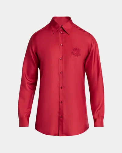 Dolce & Gabbana Men & Apos;s Silk Tonal Logo Crest Sport Shirt In Red