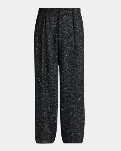 Dolce & Gabbana Men & Apos;s Wool-blend Speckled Wide-leg Trousers In Black