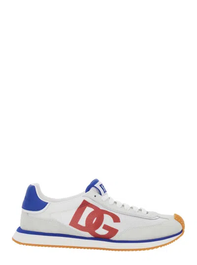 DOLCE & GABBANA DOLCE & GABBANA MEN 'ARIA' WHITE RUNNING SNEAKERS WITH LOGO DETAIL IN SUEDE AND TECH FABRIC MAN