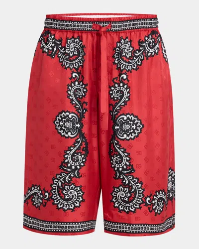 DOLCE & GABBANA MEN'S BANDANA-PRINT SILK SHORTS