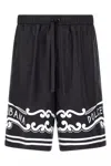 Dolce & Gabbana Black Bermuda Pants With Drawstring Elastic Waist And Maxi Print In Silk Man In Multicolor