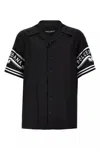 Dolce & Gabbana Black Shirt With Logo Print On The Sleeves In Silk Man In Multicolor