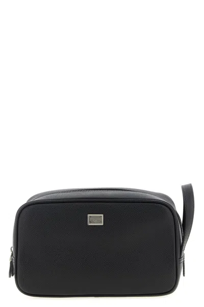 Dolce & Gabbana Structured Calf Leather Beauty Case In Black