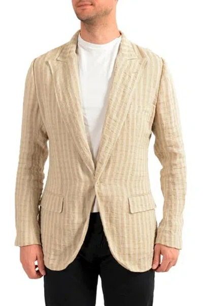 Pre-owned Dolce & Gabbana Men's Beige 100% Linen Striped Blazer Size Us 36 38 40 42 44