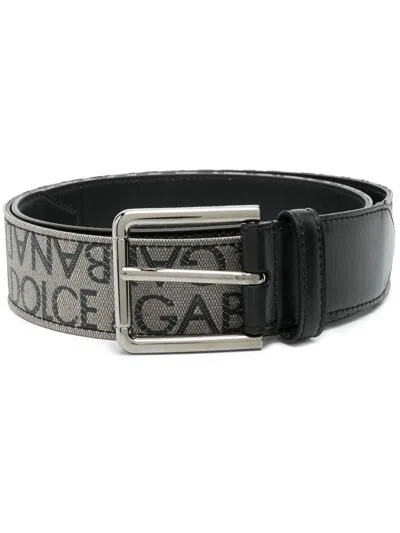 Dolce & Gabbana Men Belt With Logo Embroidered Buckle In Black