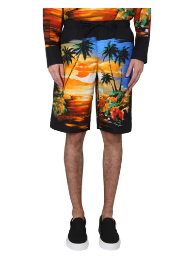 DOLCE & GABBANA MEN'S BERMUDA SHORTS WITH HAWAII PRINT | SIZE 52 | GV37AT