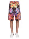 Dolce & Gabbana Multicolor Bermuda Shorts With All-over Hawaiian Print And Drawstrig In Silk Man In Multicolour