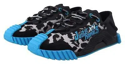 Pre-owned Dolce & Gabbana Men's Black Blue Leopard Just Be Royals Ns1 Sneakers