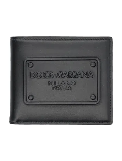 Dolce & Gabbana Men's Black Calfskin Bifold Wallet With Embossed Logo