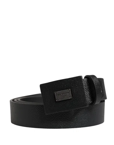 Dolce & Gabbana Men Black Calfskin Leather Square Buckle Men's Belt