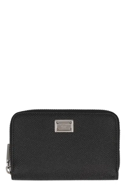 Dolce & Gabbana Men's Black Calfskin Leather Wallet In Gold