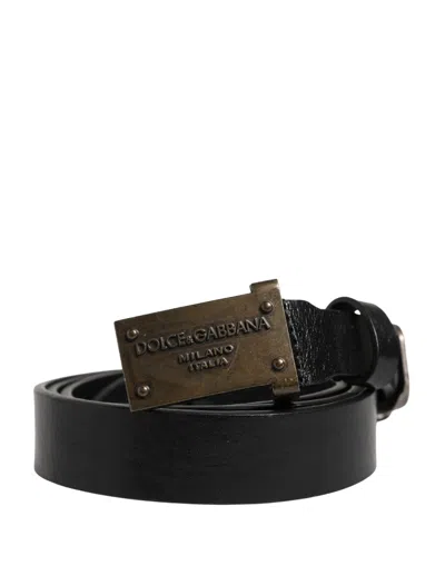 Dolce & Gabbana Men Black Classic Leather Logo Buckle Men's Belt