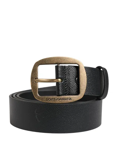 Dolce & Gabbana Men Black Classic Leather Metal Buckle Belt