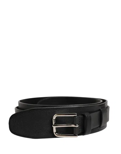 Dolce & Gabbana Men Black Classic Leather Metal Buckle Belt