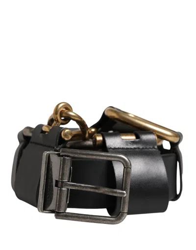 Dolce & Gabbana Men Black Classic Leather Metal Buckle Men's Belt