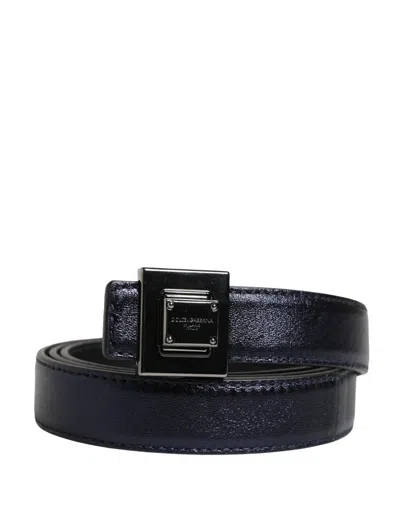 Dolce & Gabbana Men Black Classic Leather Square Buckle Men's Belt