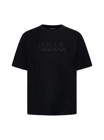Dolce & Gabbana Men Black Cotton Logo Embroidery T-shirt