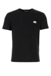 Dolce & Gabbana Cotton T-shirt With Metal Plaque Featuring Front Logo In Black