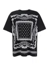 Dolce & Gabbana Men Black Crewneck T-shirt With Bandana Print All-over In Cotton Woman In Black