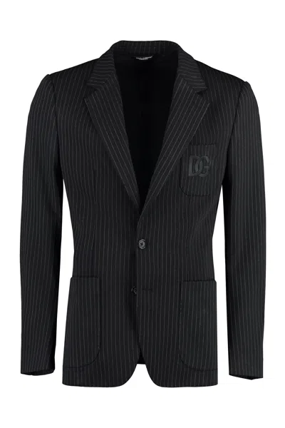 Dolce & Gabbana Men's Black Double-breasted Pin-striped Jacket For Fw23