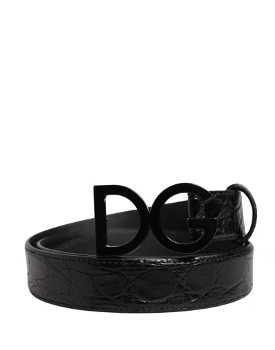Dolce & Gabbana Men Black Exotic Leather Logo Buckle Belt In Multi