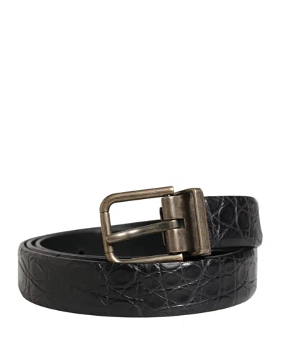 Dolce & Gabbana Men Black Exotic Leather Metal Buckle Men's Belt