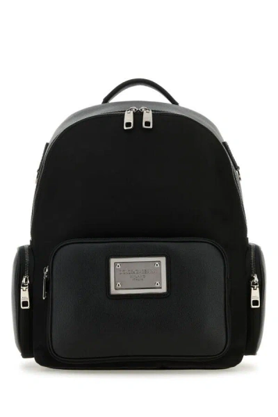 Dolce & Gabbana Men Black Fabric And Leather Backpack