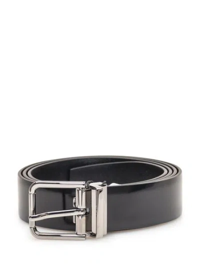 Dolce & Gabbana Men's Black Leather Belt With Silver-coloured Buckle
