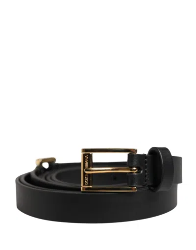 Dolce & Gabbana Men Black Leather Classic Metal Buckle Men's Belt