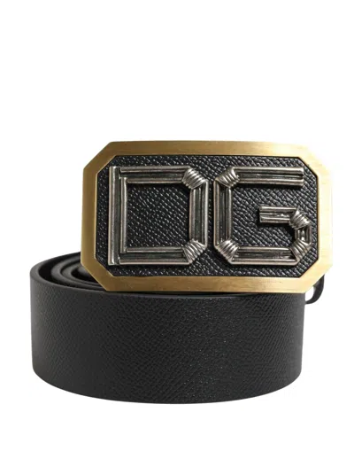 Dolce & Gabbana Men Black Leather Dg Logo Metal Buckle Men's Belt