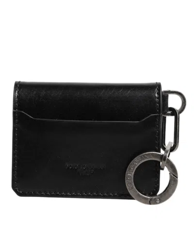 Dolce & Gabbana Men's Black Leather Logo Embossed Key Chain Card Holder Men's Wallet