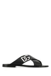 Dolce & Gabbana Men Black Leather Slippers In Black