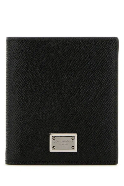 Dolce & Gabbana Leather Bi-fold Wallet Textured Finish In Black