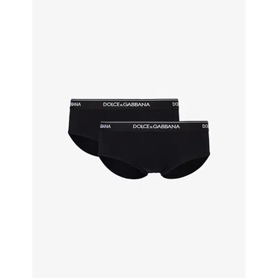 Dolce & Gabbana Men's Black Logo-waistband Pack Of Two Stretch-cotton Briefs