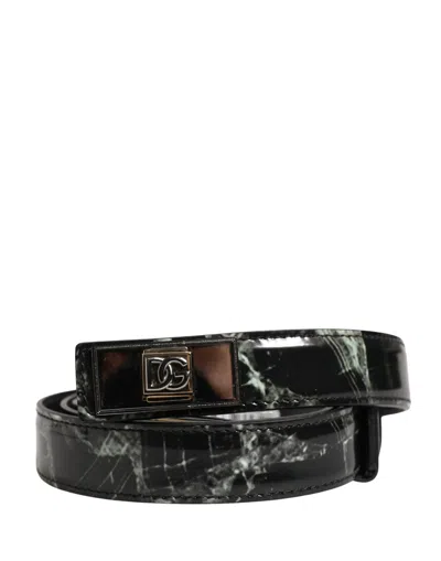 Dolce & Gabbana Men Black Marble Leather Dg Logo Buckle Belt In Multi