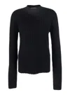 Dolce & Gabbana Men Black Ribbed Knit Crewneck Sweater With Logo Patch On The Rear In Wool Man In Multi