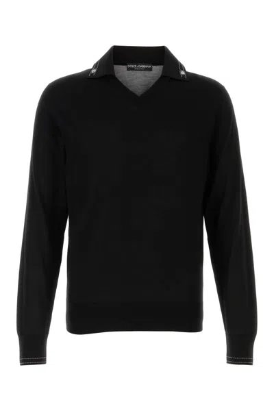 Dolce & Gabbana Men Black Silk Polo Shirt