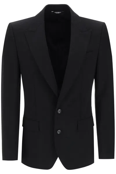 DOLCE & GABBANA MEN'S BLACK SINGLE-BREASTED JACKET WITH LAPEL COLLAR AND VIRGIN WOOL MATERIAL