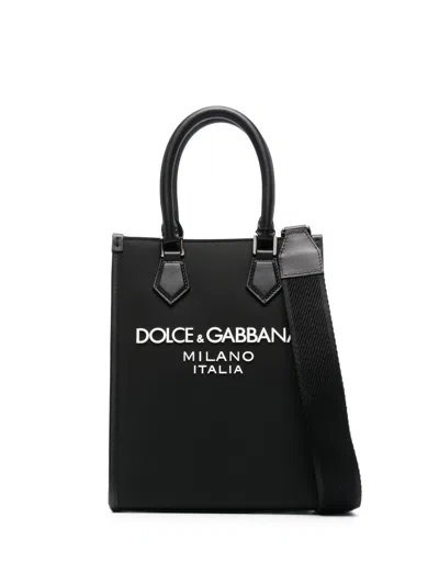 Dolce & Gabbana Men's Black Small Raised Logo Tote Handbag For Fw23